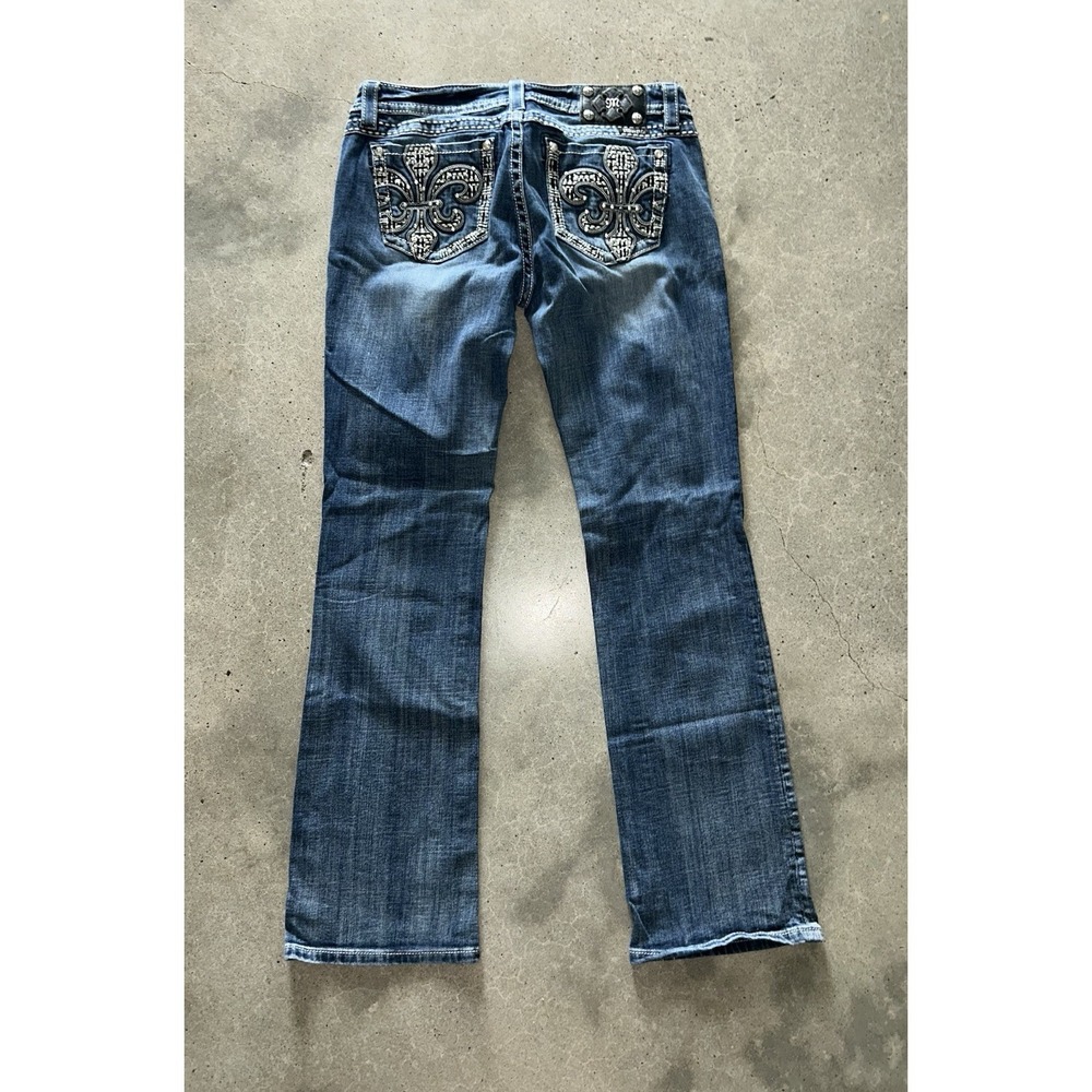Miss Me Jeans Womens 32x33 Boot Cut Fleur‎ De Lis Rhinestone